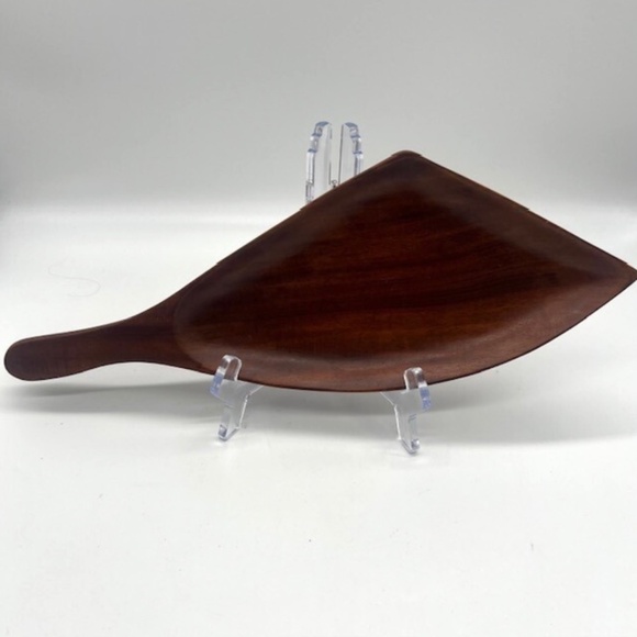 PANALCRAFT MCM Hand Carved Mahogany Wooden Platter w/ Handle Cottage Core - Picture 1 of 6
